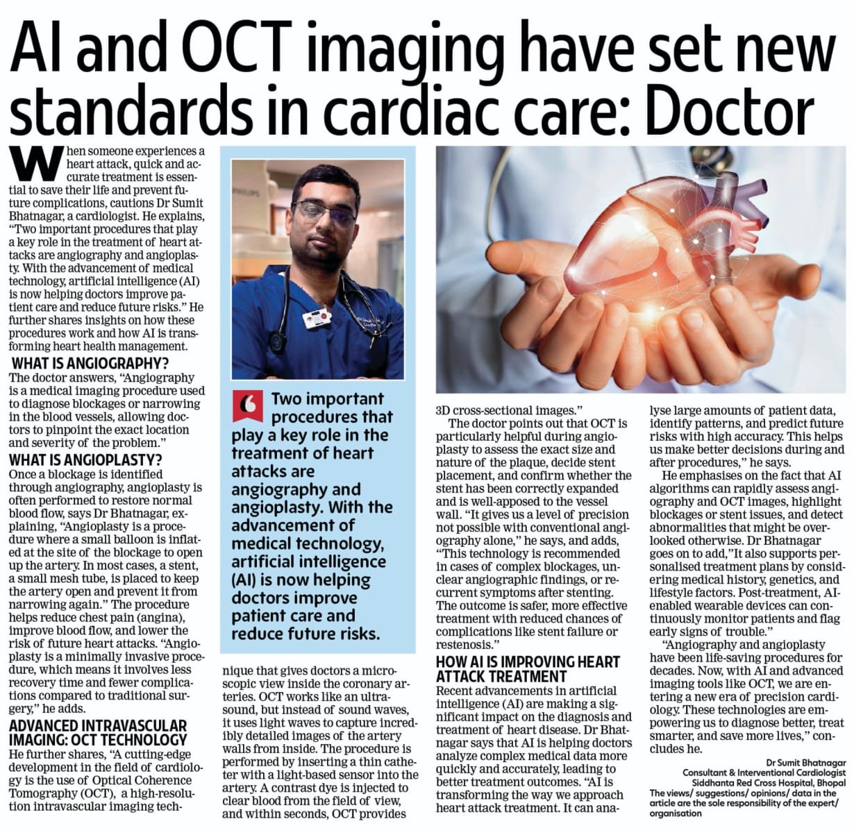 Newspaper article on AI and OCT imaging in cardiac care