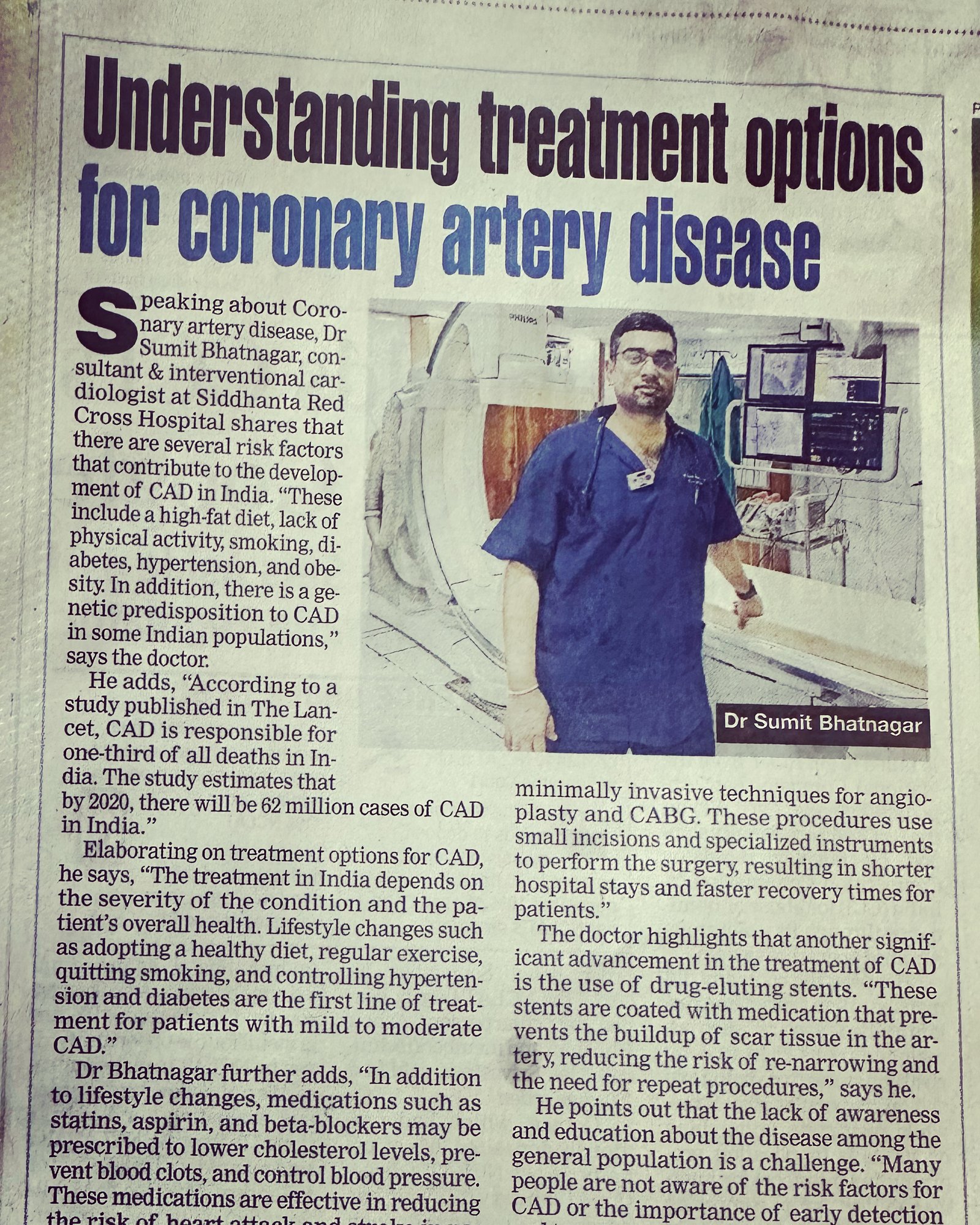 Newspaper article on coronary artery disease treatment options