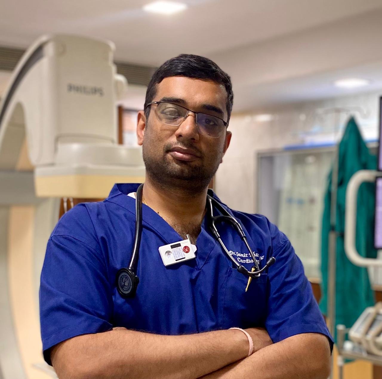 Dr. Sumit Bhatnagar in a cardiac cath lab